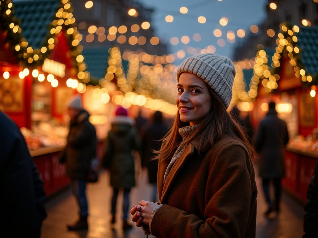 Familie geniet van feestelijke avondverlichting op een Britse kerstmarkt in 2026
