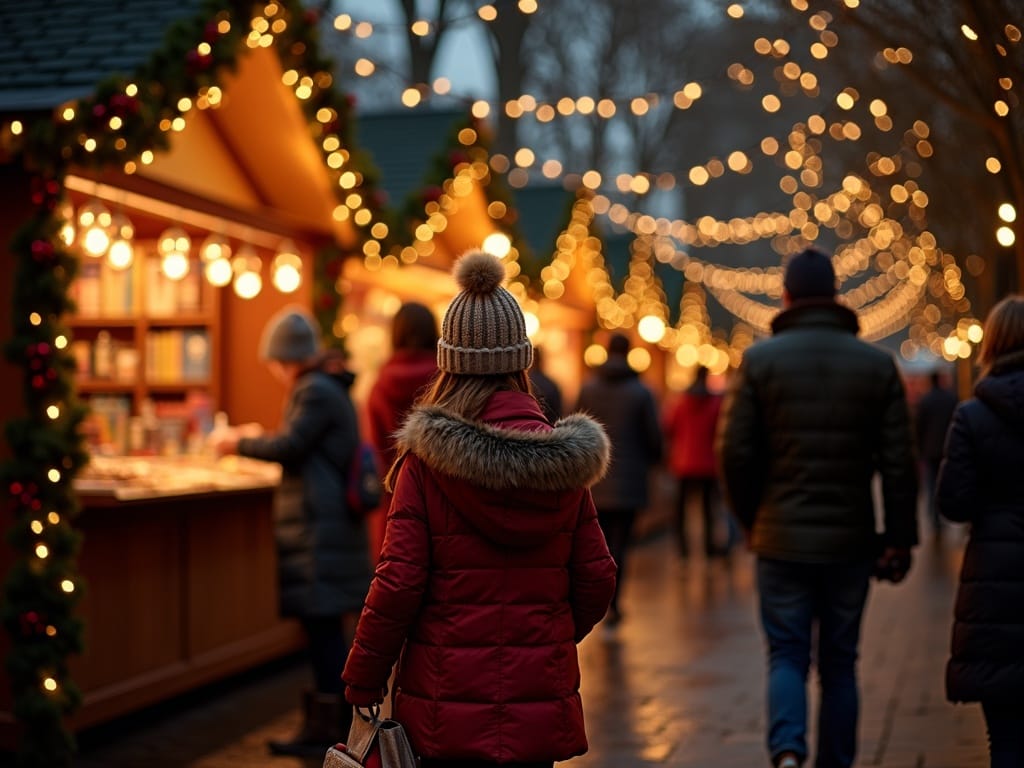 Obitelj uživa na božičnom tržištu Velike Britanije pod svečanim svjetlima u Londonu
