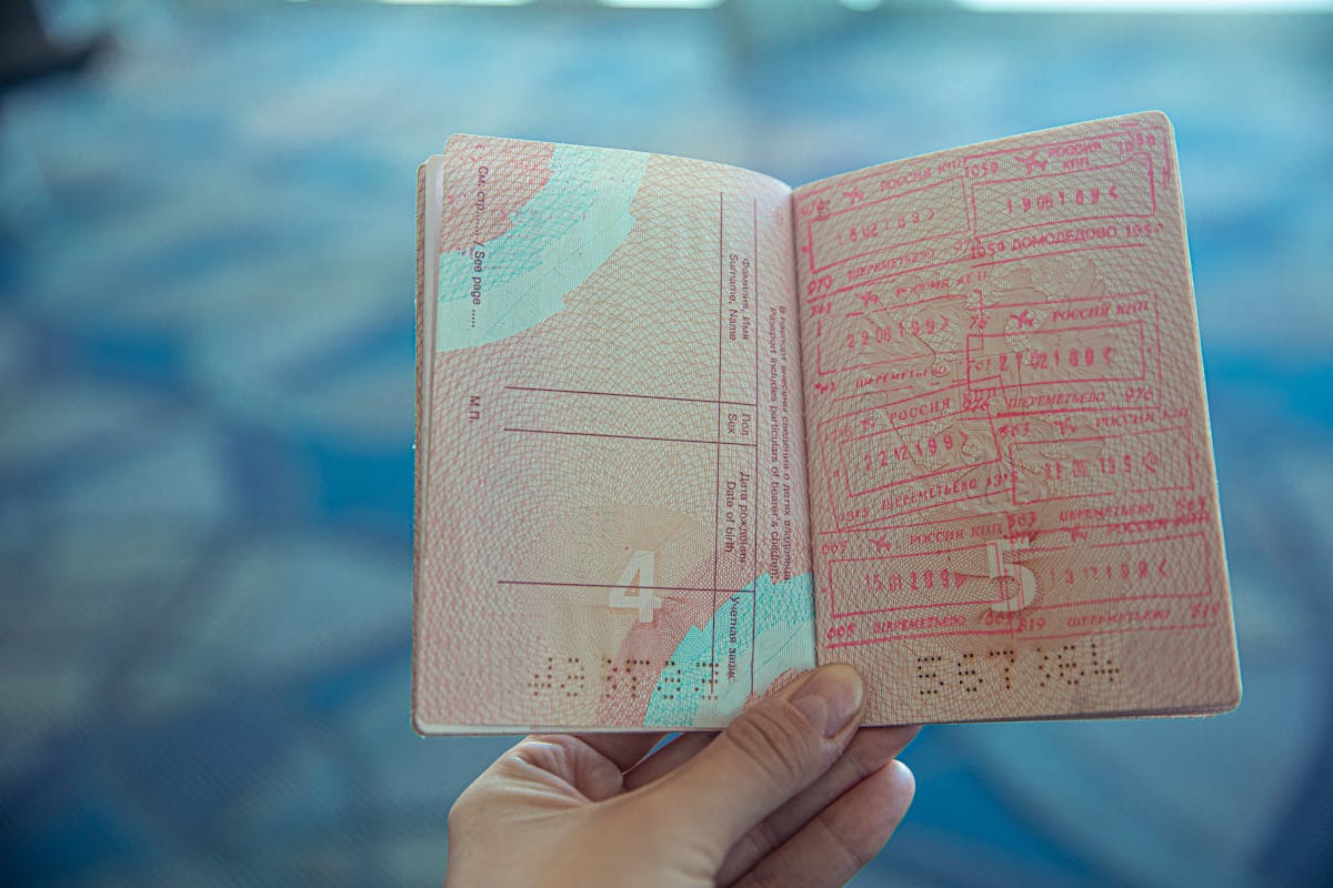 Passport showing travel stamps for journeys within the Common Travel Area
