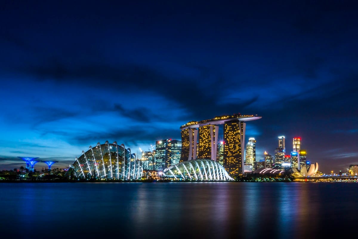 Singapore skyline at night with Marina Bay