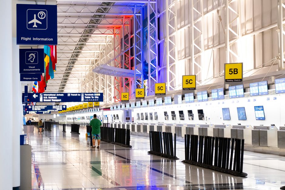 Airport check-in where ETA status is verified