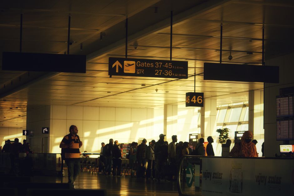 Airport departure gate where ETA status is checked