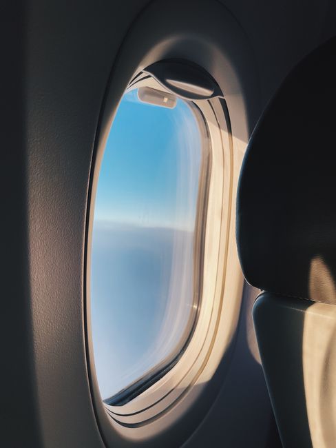 View from plane window on a flight to the UK