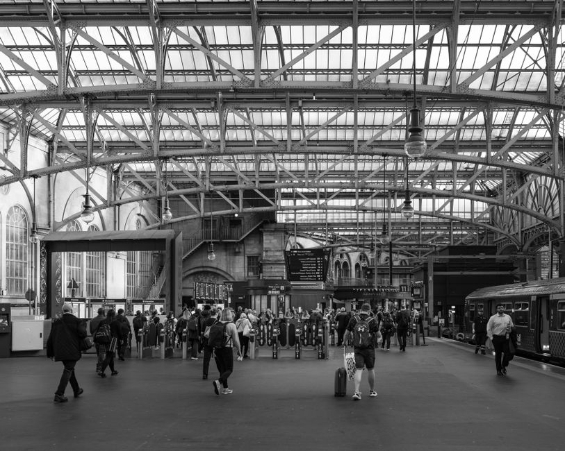 Busy Glasgow railway station platform used by Commonwealth Games spectators